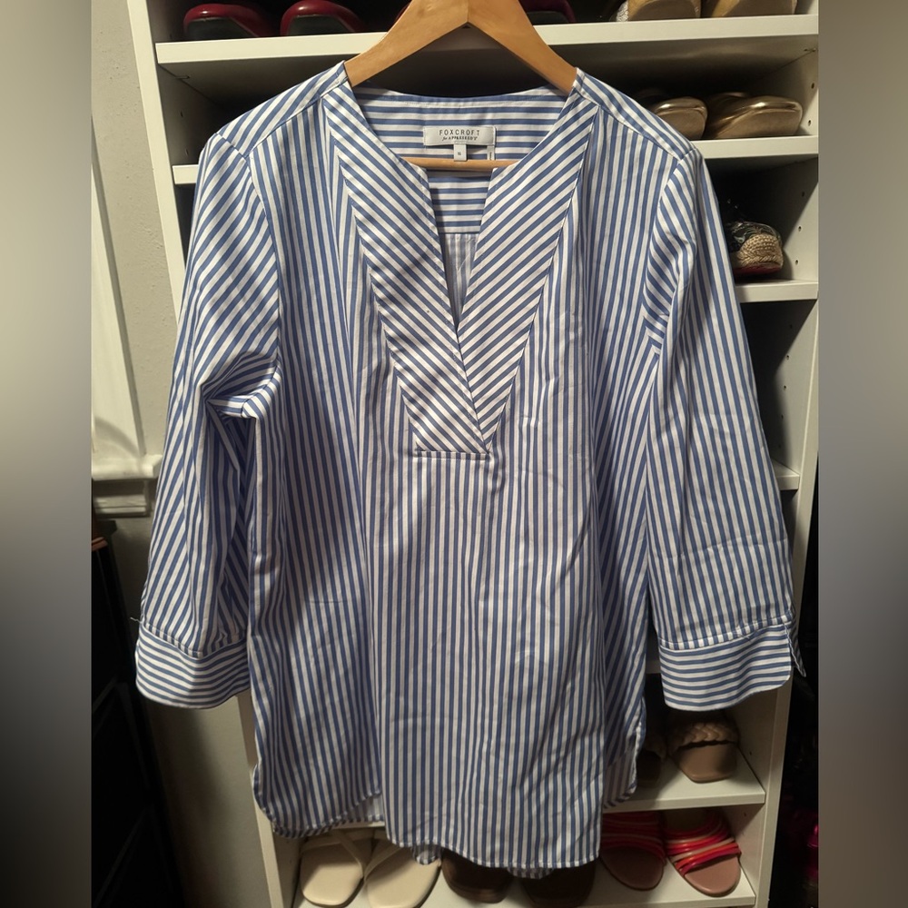 Foxcroft Blue and White Striped Women’s Shirt Size 16